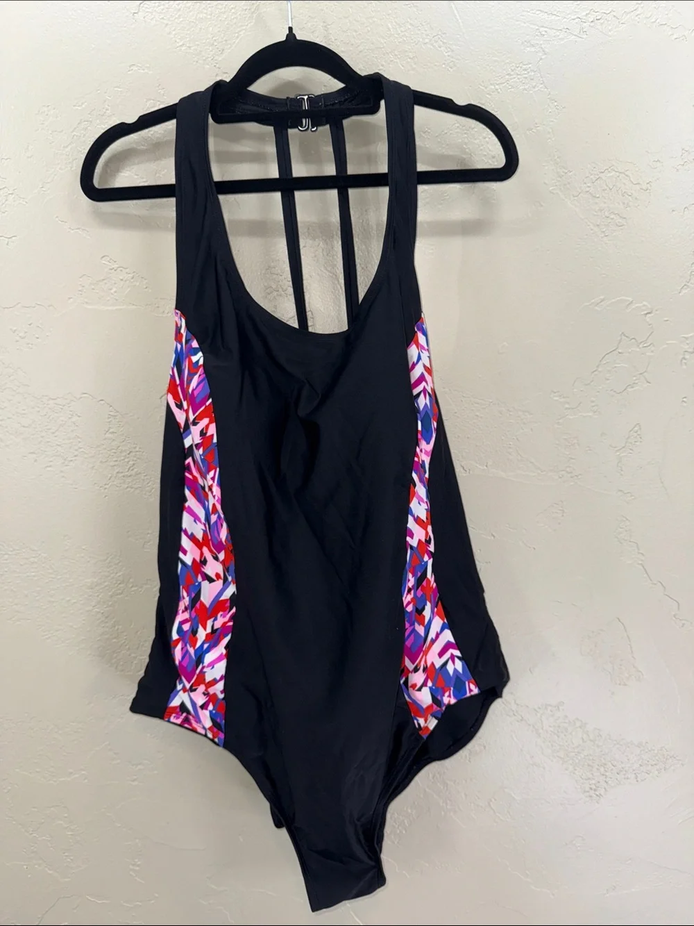 Catalina Black One-Piece Swimsuit with Pink, Purple & Red Side‎ Panels 2X